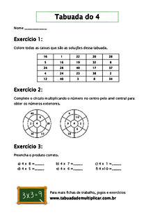 Terceiro Ano Planilhas: Tabuada de Multiplicação