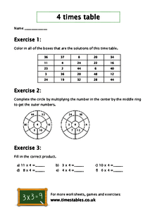 Free 4 Times Table Worksheets At Timestables Co Uk