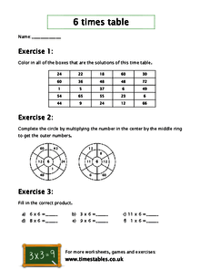 Free 6 times table worksheets at Timestables.co.uk