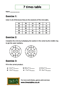 multiplication table worksheet 7