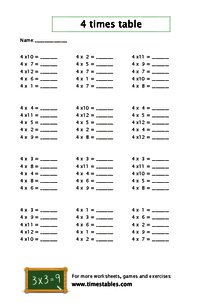 Free 4 times table worksheets at Timestables.com