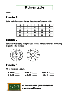 Free 8 times table worksheets at Timestables.com